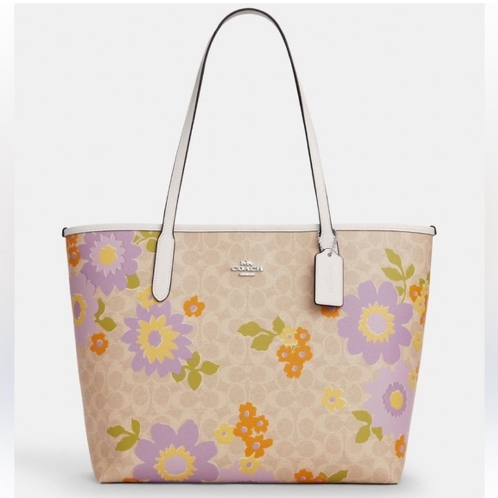 New Coach City Tote Bag In Signature Canvas With Floral Print - Picture 12 of 12